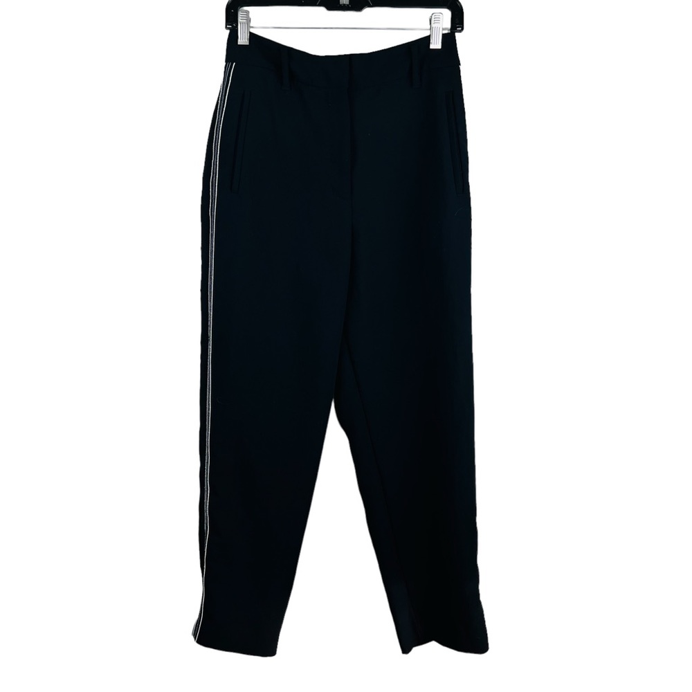 Aritzia Wilfred Black Tie-Front Pant White Striped Sided Trouser Size 8 - Picture 5 of 16